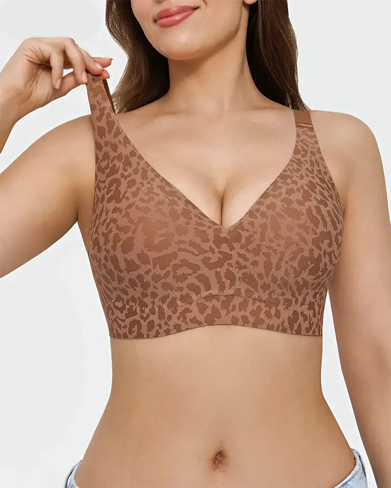 Soutien-gorge col V sans armatures – Motif léopard